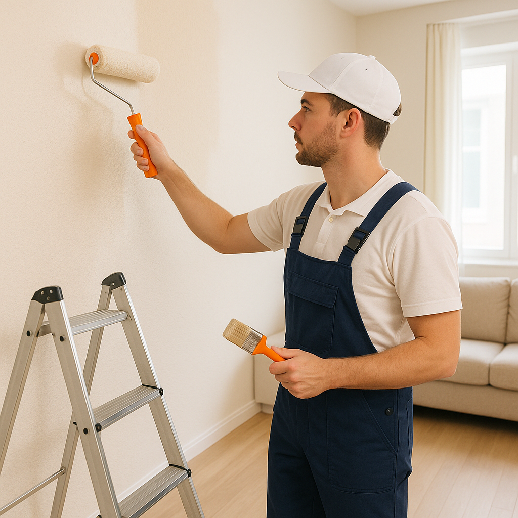 Professional painter working on interior wall finishing
