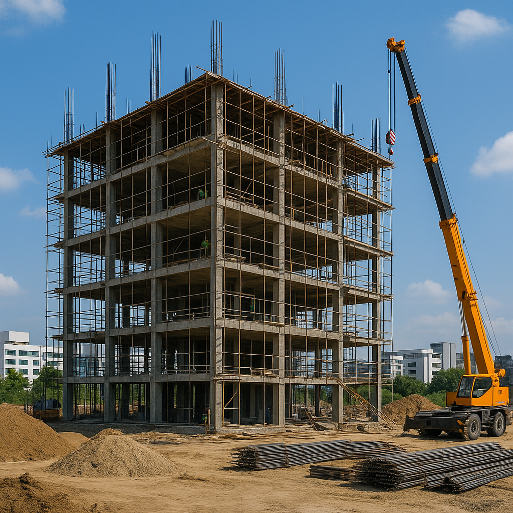 Modern living room with wooden panels, blue sofa, and ambient lighting featuring a chandelier