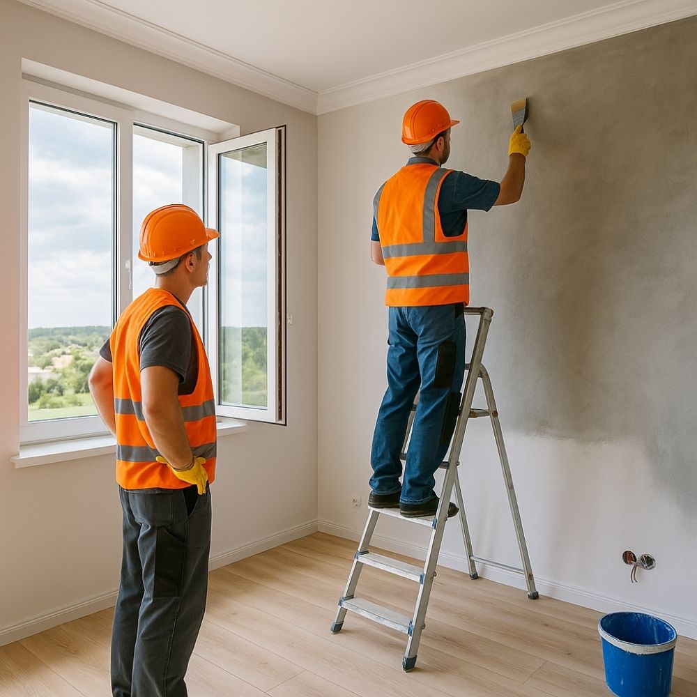Professional painter working on interior wall finishing