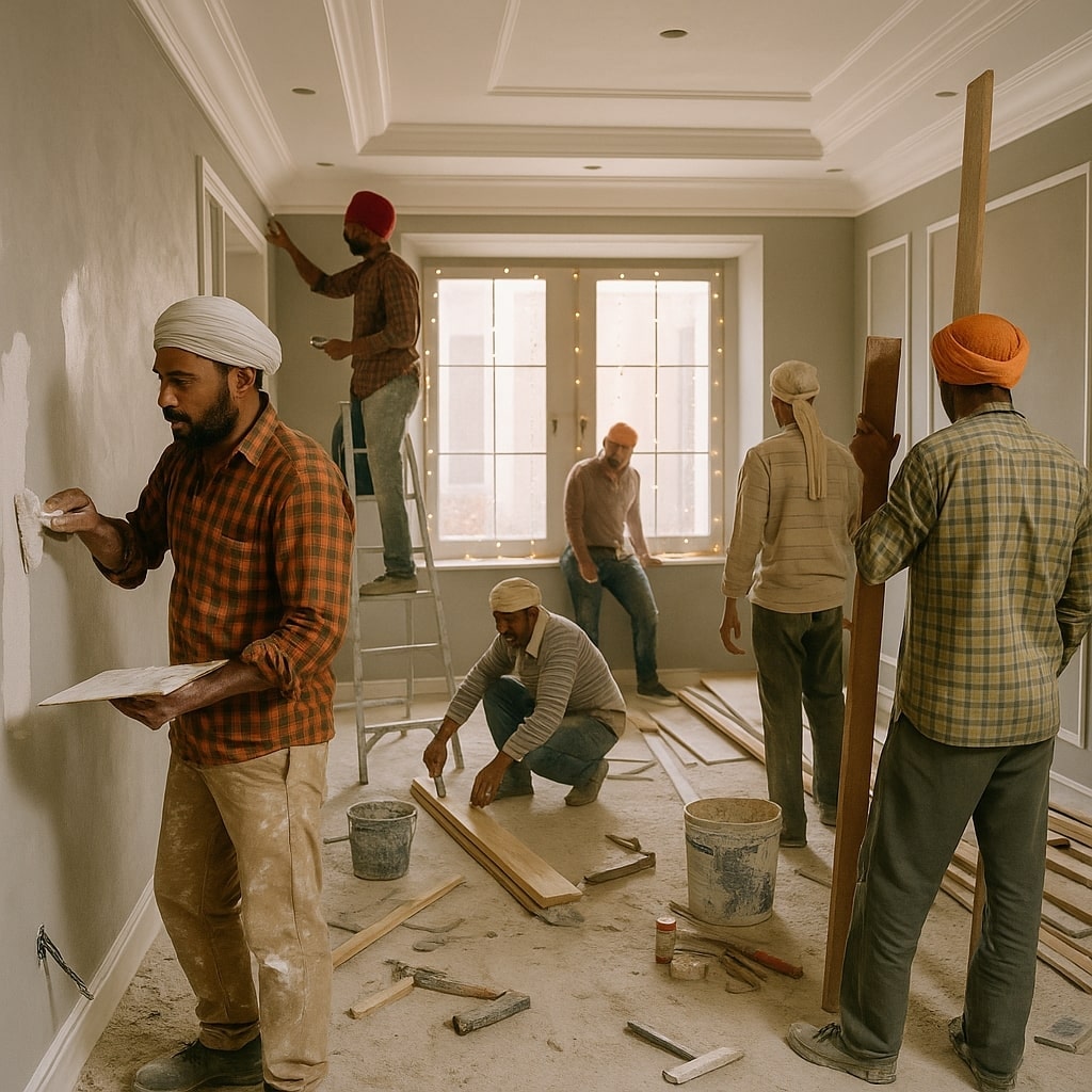 Professional painter working on interior wall finishing