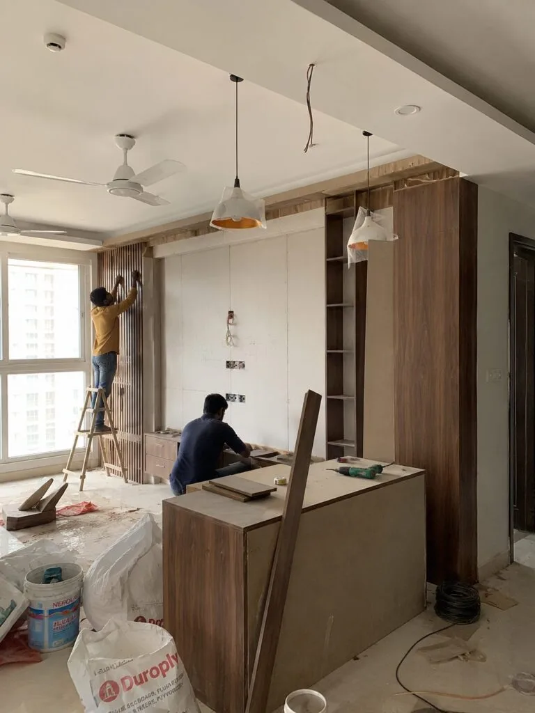 Balcony tile installation by Aarna Constructions in Greater Noida