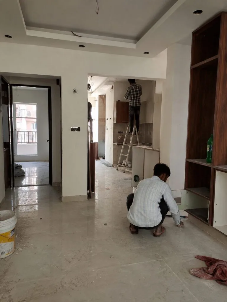 Marble flooring installation by Aarna Constructions in Greater Noida