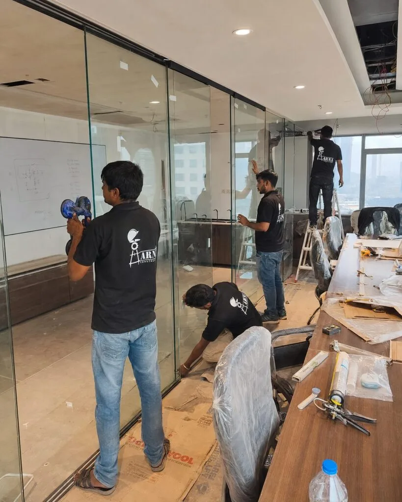 Restaurant interior fit-out by Aarna Constructions team in Greater Noida