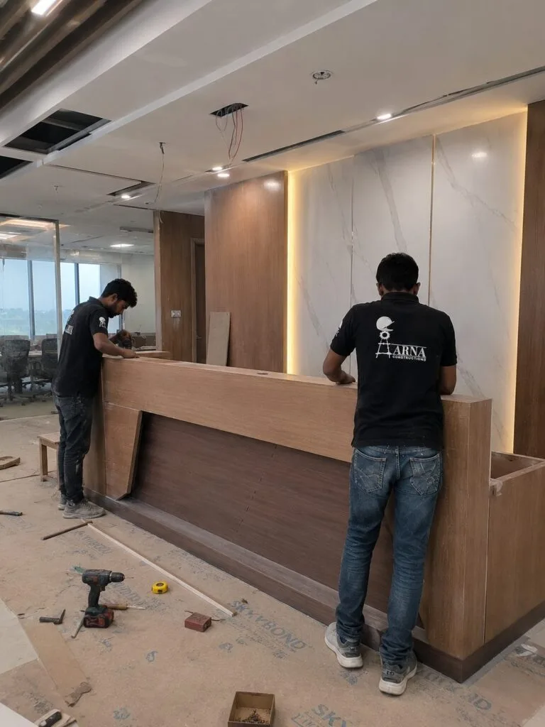 Staircase railing installation by Aarna Constructions in Greater Noida