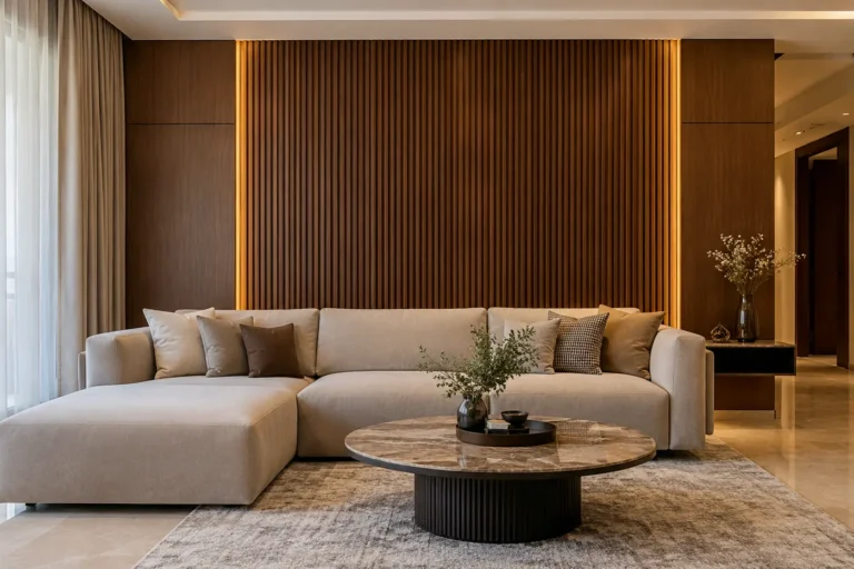 Fluted wooden wall panel with hidden light