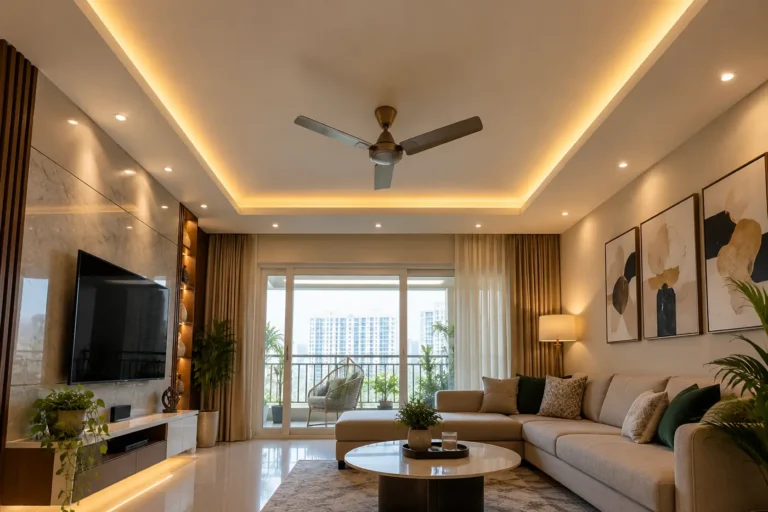 Gypsum false ceiling with warm cove lighting
