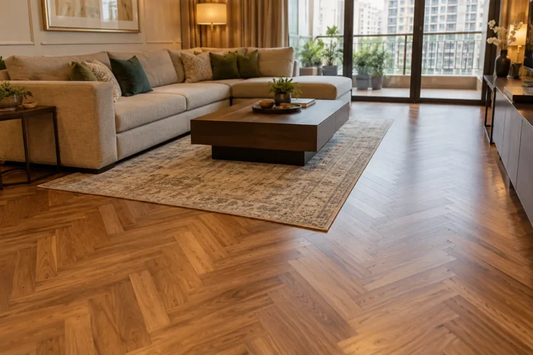 Herringbone pattern wooden floor