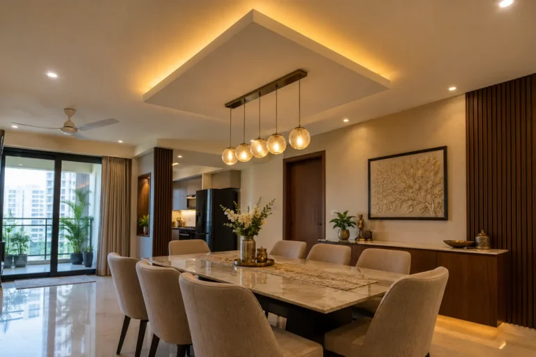 Island false ceiling floating over dining table