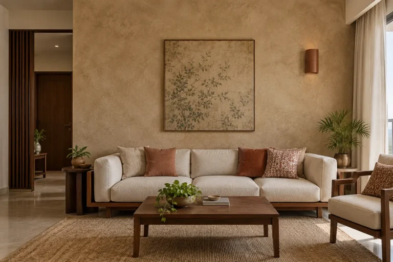 Lime plaster wall with soft earthy texture