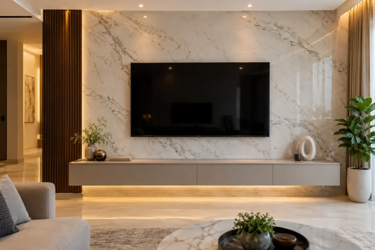 Marble TV wall with floating console