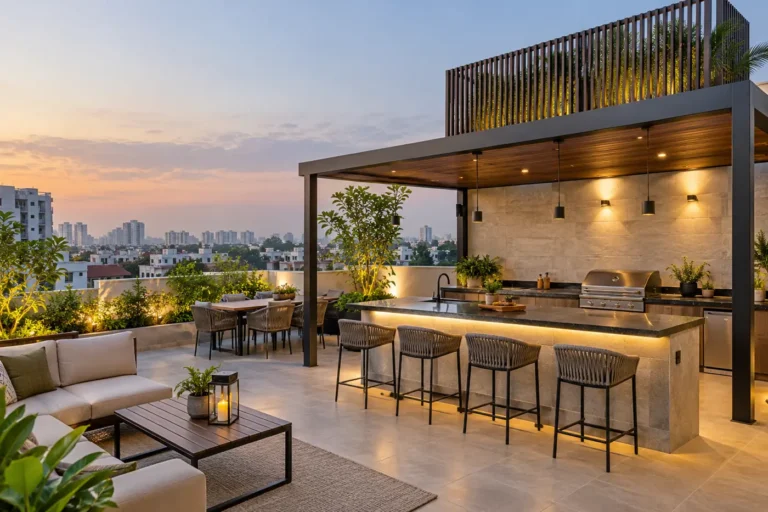 Terrace with outdoor kitchen and barbecue