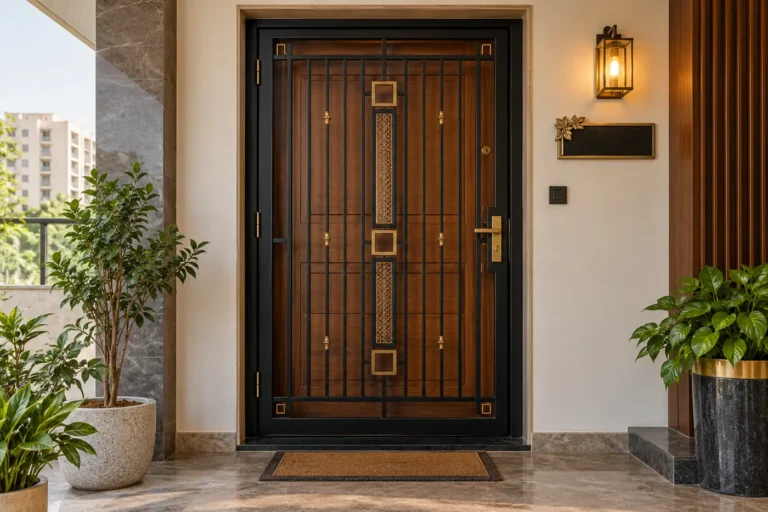 Main door with decorative black safety grill door