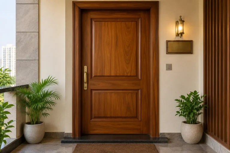 Solid teak wood main door with raised panels