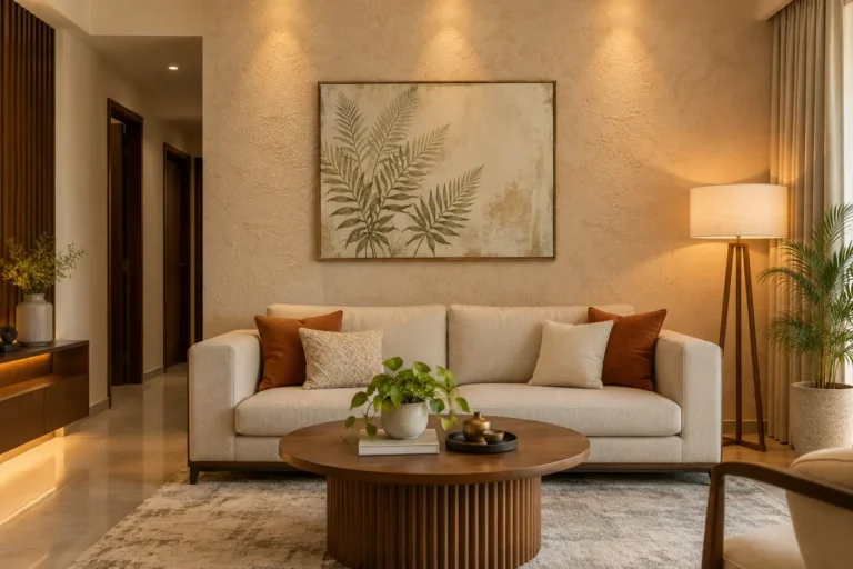 Textured stucco paint wall in warm beige