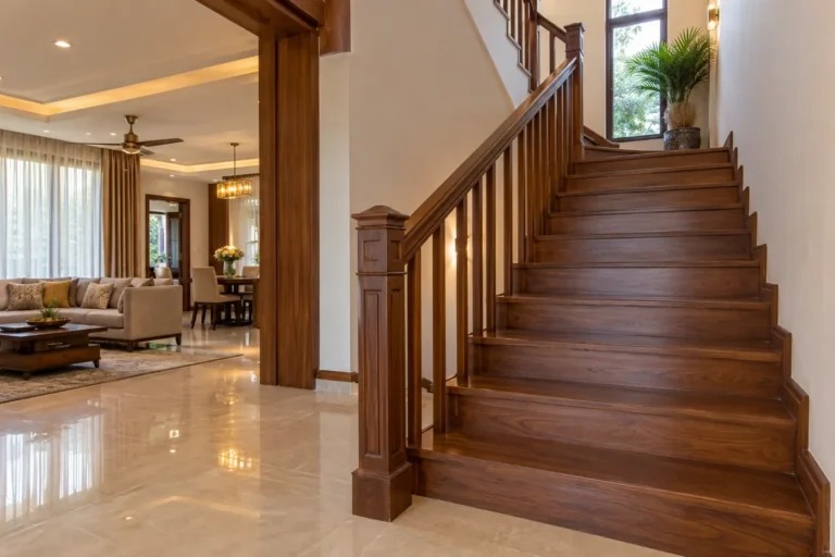 Wooden staircase with wooden railing
